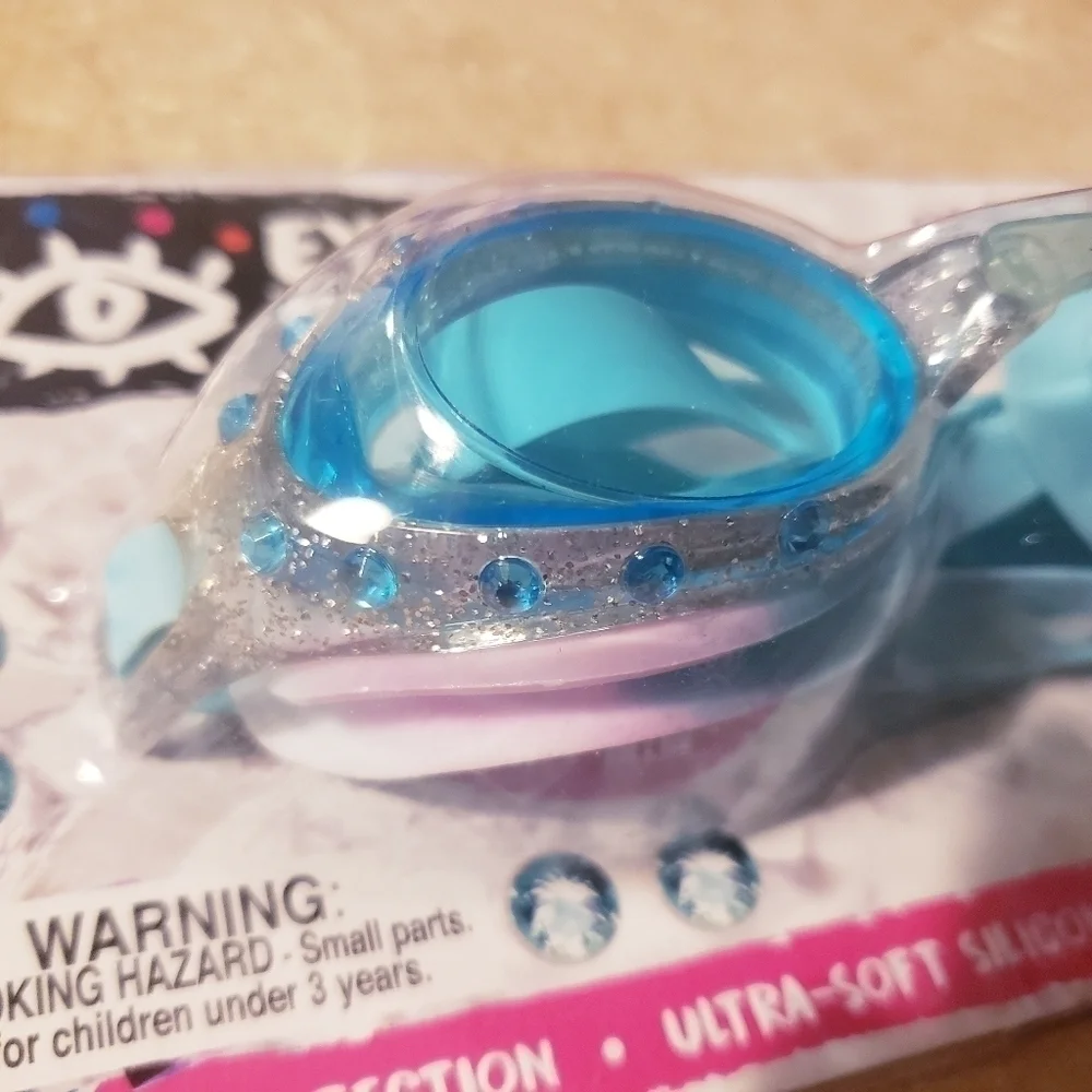 NWT Eye Pop Youth Pool Swim Goggles Blue Sparkle Summer Beach Vacation 7+ New